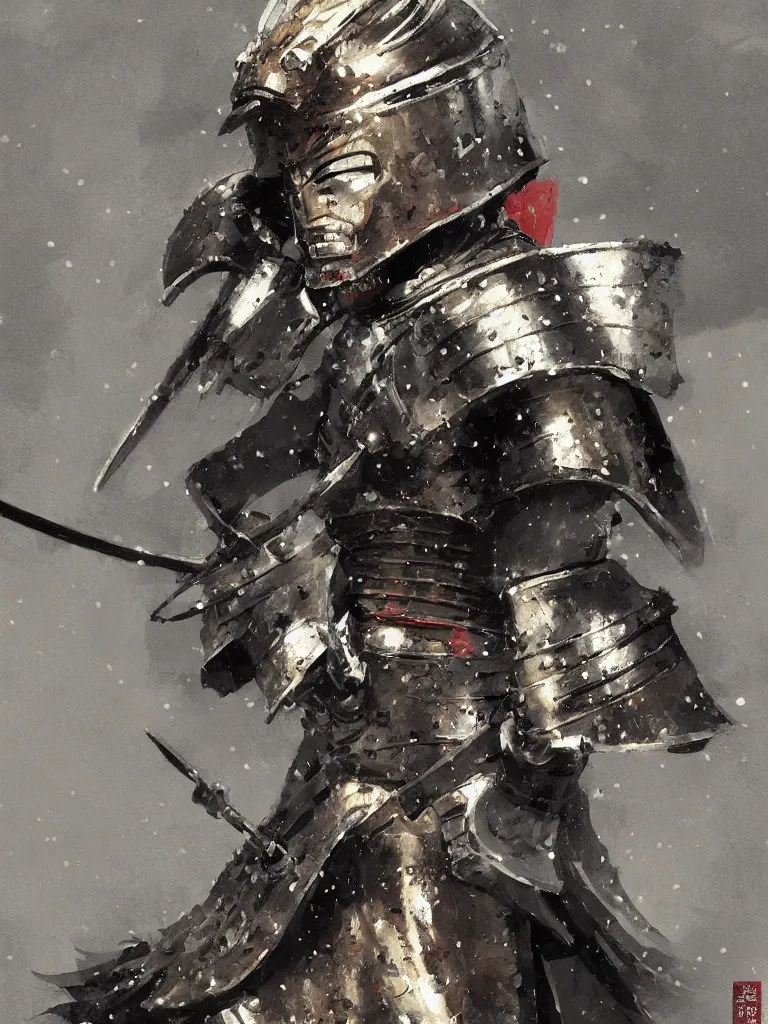 Prompt: close up of a samurai in full armor, by fiona staples, murata range, greg manchess