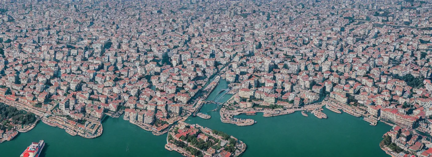 Image similar to tsunami flood in istanbul, realistic, photography, drone shot, sharp focus, 8 k detailed