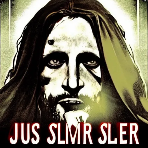 Prompt: Jesus as a horror movie slasher villain, award winning horror cinematic movie poster