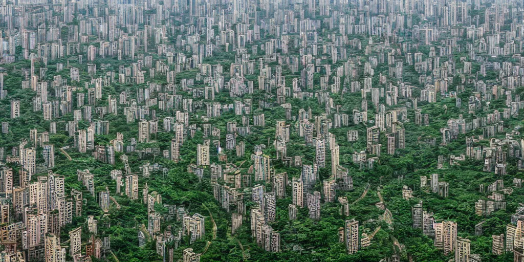 Prompt: big chinese overgrown city