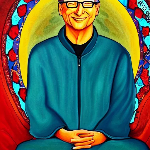 Image similar to this is a painting with the theme bill gates inner peace on the artstation trending page of year 2 2 2 2