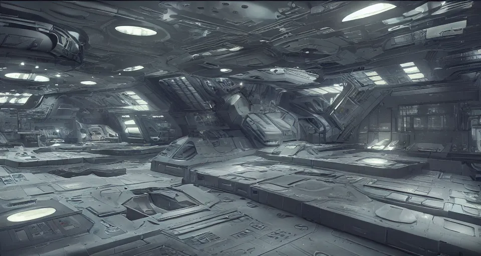 Prompt: kitbash 3d texture of an industrial scifi spaceship wall inspired by the matrix, star wars, ilm, beeple, star citizen halo, mass effect, starship troopers, elysium, the expanse, high tech industrial, Artstation Unreal W-960