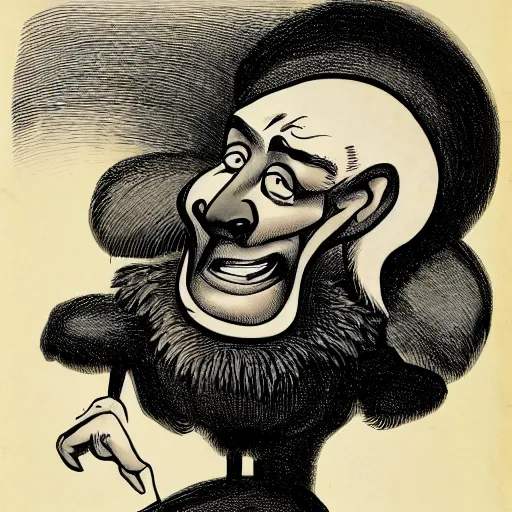 Image similar to caricature of a cartoon vulture with a sinister human - like face