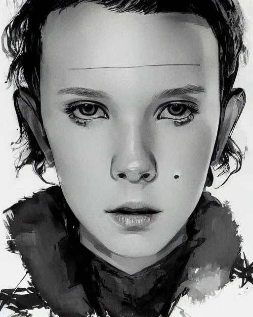 Prompt: close portrait of millie bobby brown by yoji shinkawa