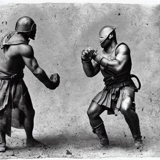 Image similar to spartan man and viking fistfighting, brutal, daguerreotype photograph