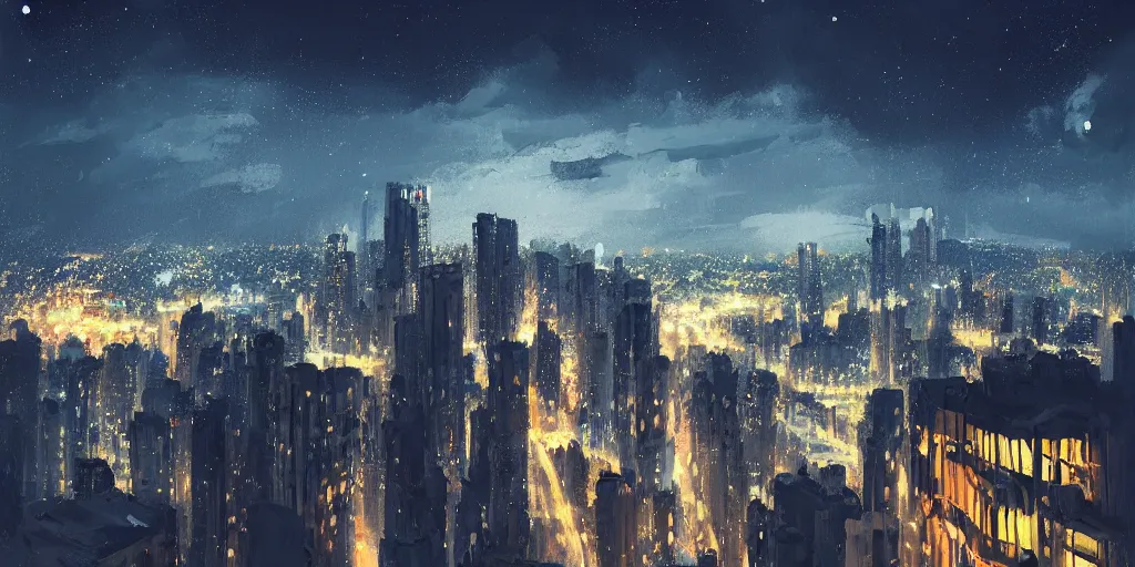 Image similar to A cat overlooking a city at night by Jessica Rossier and Alena Aenami