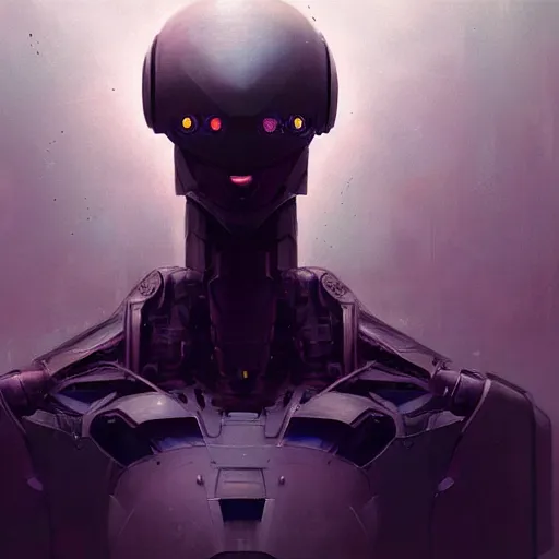 Image similar to dark digital concept art portrait of a high - tech robot on a depth of field background, artstation, award - winning realistic sci - fi concept art by jim burns and greg rutkowski, beksinski, a realism masterpiece, moody color palette, james gilleard, bruegel, alphonse mucha, and yoshitaka amano