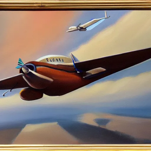 Prompt: oil painting of a plane drinking a coffee