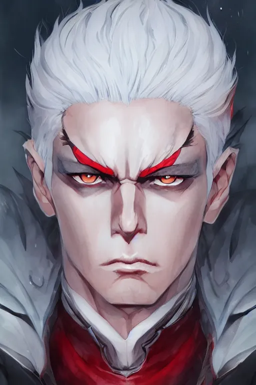 Prompt: Portrait of a young, evil anime villain with white hair and red eyes, full of details, watercolor painting, concept art, smooth, by Ina Wong and wlop ，trending on cgsociety and artstation，8kHDR，light effect