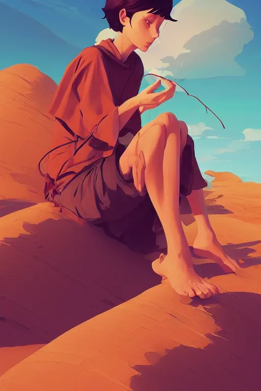 Image similar to single hermit in the desert, smooth face, centered median photoshop filter cutout vector behance hd by artgerm, jesper ejsing, by rhads, makoto shinkai and lois van baarle, ilya kuvshinov, rossdraws, illustration, art by ilya kuvshinov and gustav klimt