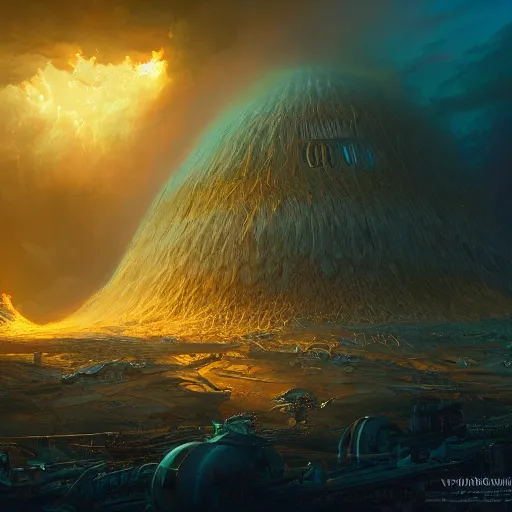 Image similar to enormous nuclear bomb explosion, sci - fi scene, fantasy, hd, volumetric lighting, 4 k, intricate detail, by jesper ejsing, irakli nadar