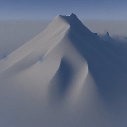 Image similar to “ aerial view of a mountain, fog on the ground, voxel, sharp lines ”