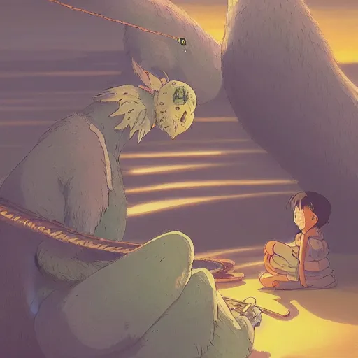 Image similar to spirited away creature in studio ghibli art, peace atmopshere, wonderful scene, 8k, smooth, detailed with high quality, night, anime,