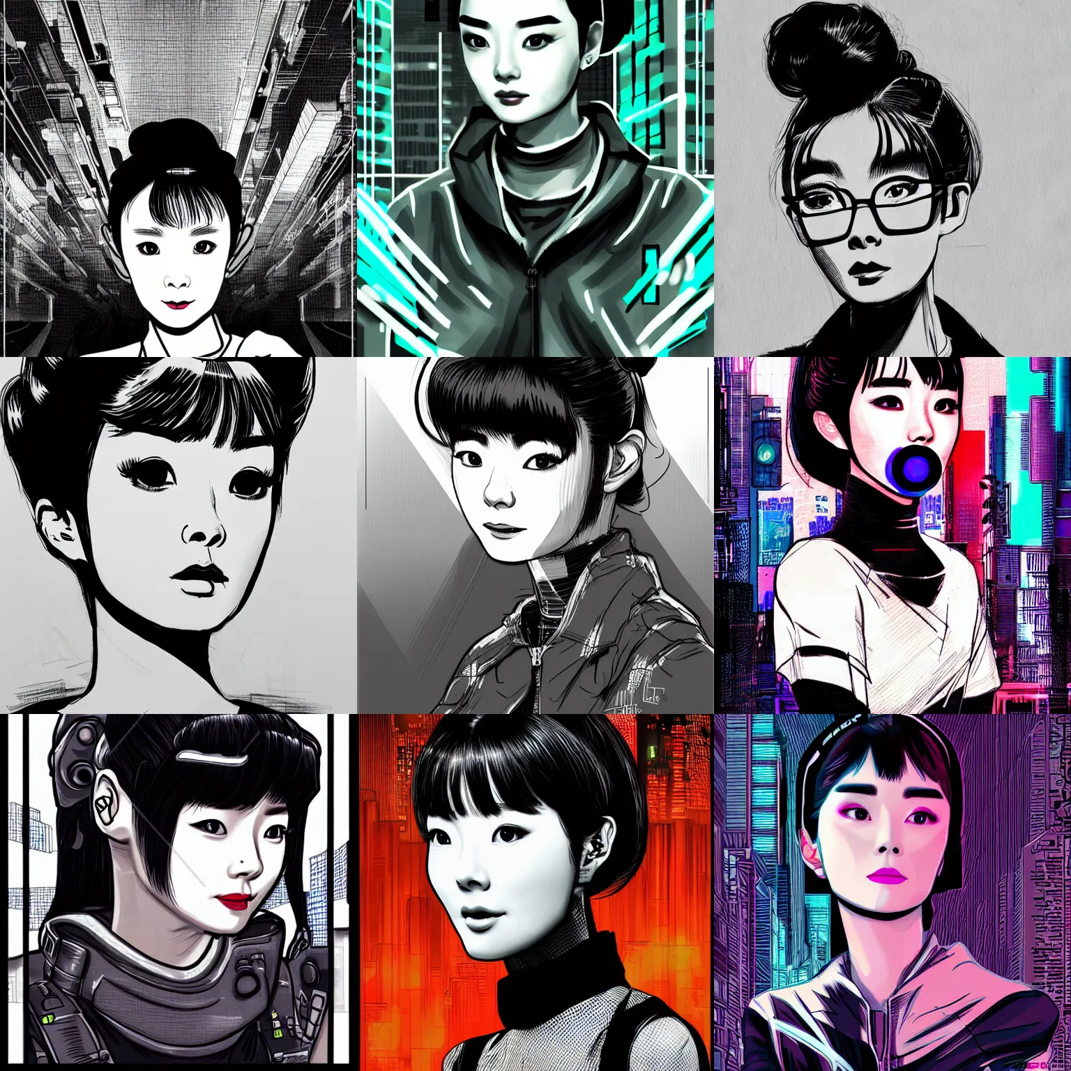 Prompt: korean audrey hepburn, detailed cyberpunk portrait by tim doyle