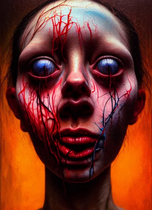 Image similar to there is ugliness in beauty, but there is also beauty in ugliness detailed portrait painting inspired by beksinski and alex gray, accurate anatomy, anamorphic lens, anamorphic lens flares, kodakchrome, cinematic composition, award winning photo, by jenny saville, gaspar noe 8 k