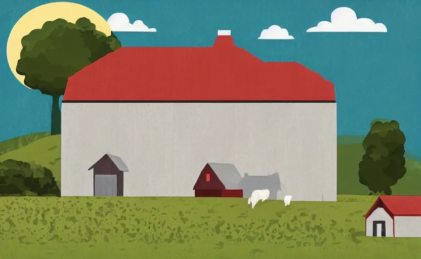 Image similar to farm house, vector, storybook, muted colors, gouache, flat poster, sharp edges, print