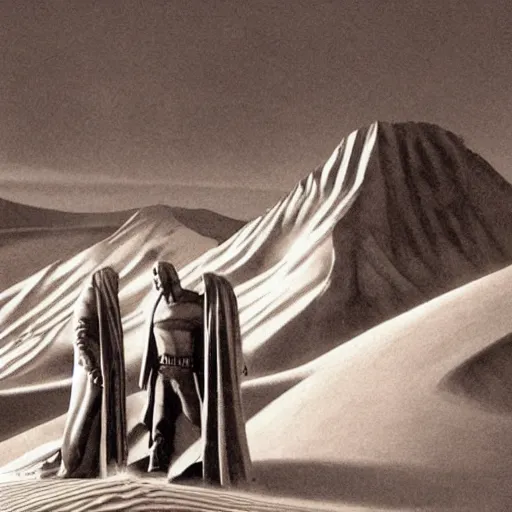 Prompt: Paul Rudd in the movie Dune, black and white matte painting, comic book