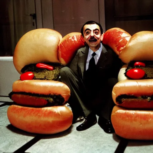 Image similar to A World Press Photo Award winning photograph of mr. Bean dressed as a hotdog