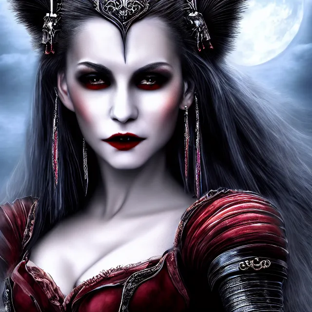 Prompt: photo of a beautiful! vampire warrior queen highly detailed 8 k hdr smooth sharp focus high resolution award - winning photo