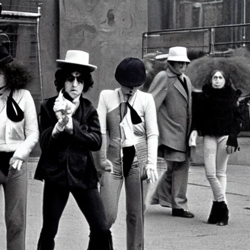 Prompt: A Clockwork Orange, women droogs, 1971 photography, female hooligans, shaggy haired punks, dystopian England