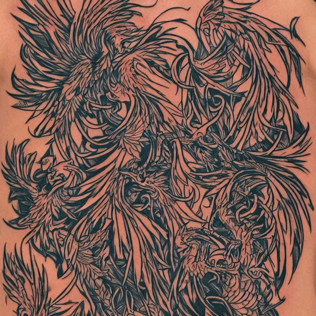 Prompt: tribal phoenix tattoo,