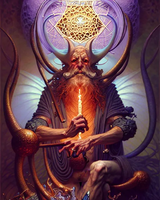 Image similar to the hermit tarot card, fantasy character portrait made of fractals, ultra realistic, wide angle, intricate details, the fifth element artifacts, highly detailed by peter mohrbacher, hajime sorayama, wayne barlowe, boris vallejo, aaron horkey, gaston bussiere, craig mullins