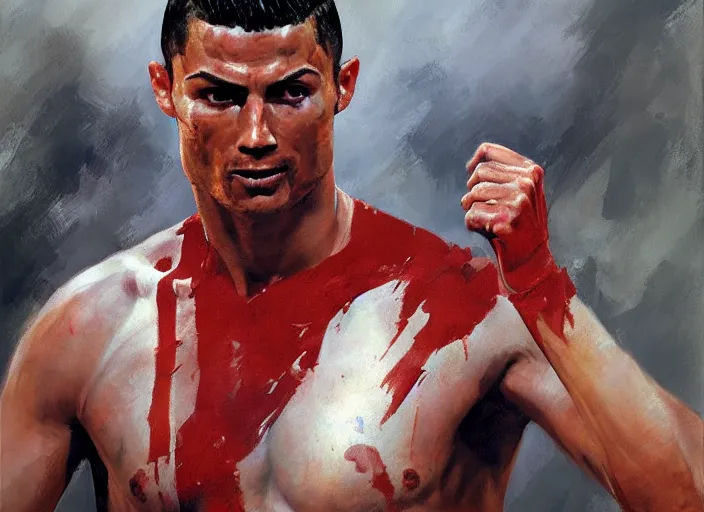 Image similar to a highly detailed beautiful portrait of cristiano ronaldo as kratos, by gregory manchess, james gurney, james jean