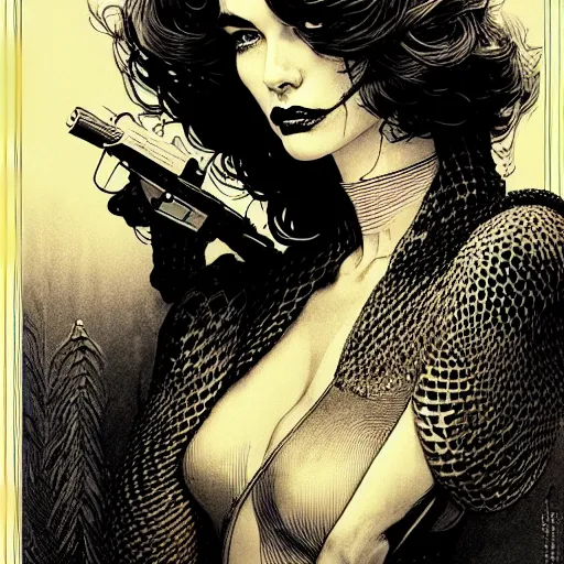 Image similar to portrait soft light, by frank mccarthy and joe fenton and bernie wrightson and conrad roset, inspired by james bond, etching, fine, sharp high detail,