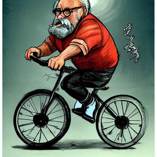 Prompt: wilford brimley riding a unicycle, concept art, vivid colors,