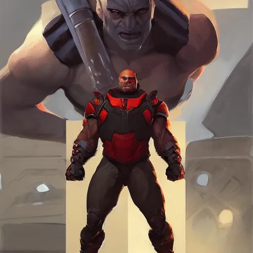 Image similar to greg manchess portrait painting of drax the destroyer as overwatch character, medium shot, asymmetrical, profile picture, organic painting, sunny day, matte painting, bold shapes, hard edges, street art, trending on artstation, by huang guangjian and gil elvgren and sachin teng