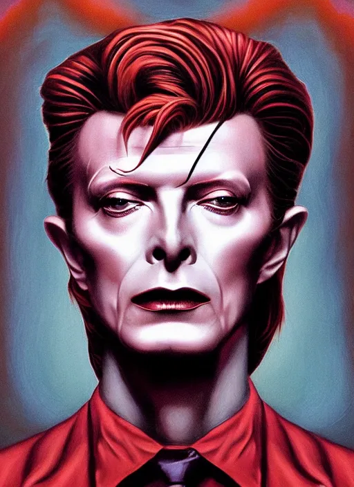 Image similar to twin peaks poster art, portrait of david bowie saw dsicovered the secrets of the black lodge, by michael whelan, rossetti bouguereau, artgerm, retro, nostalgic, old fashioned