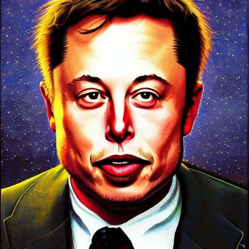 Elon Musk painted in the style of Tim Hildebrandt | Stable Diffusion ...