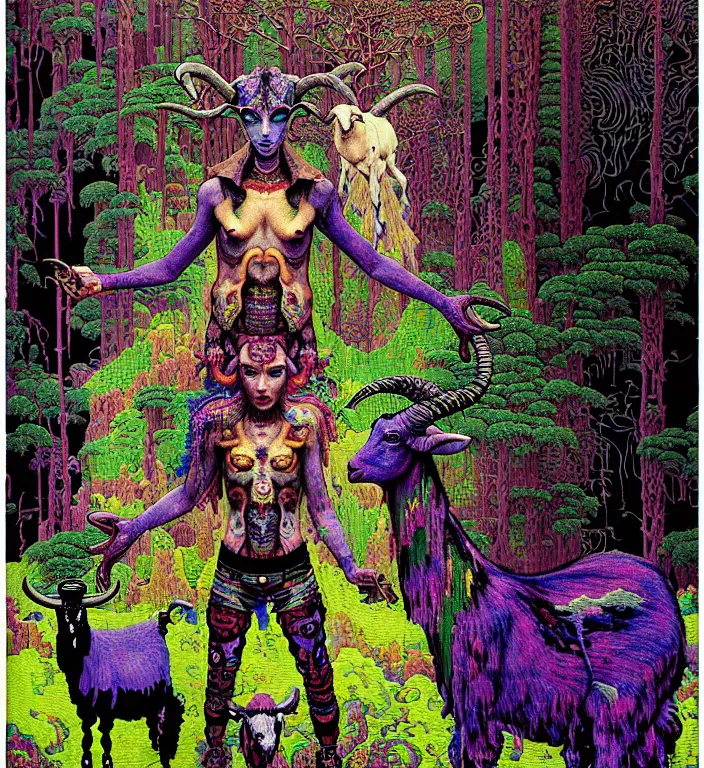 Prompt: pixelated corrupted over-saturated professional defined colours 4k uncropped photo of a fully clothed punk person in the cyberpunk forest with a goat and a robot by Ivan Bilibin, Austin Osman Spare, high quality, ultra detailed. Beksinski painting, art by Takato Yamamoto. masterpiece, oil on canvas painting, pixelart, pixel sorting, datamosh, glitch. vivid acid neon colours. Futurism by beksinski carl spitzweg moebius and tuomas korpi. baroque elements. baroque element. intricate artwork by caravaggio. Oil painting. 3d rendered in octane. cinematin, pixiv, unreal5, 8k