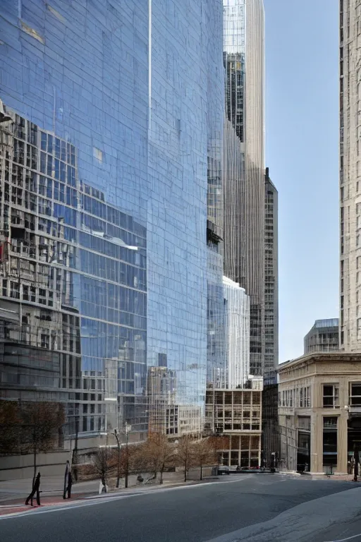 Prompt: an upscale newly constructed office building in downtown boston, photo by Annie Leibovitz