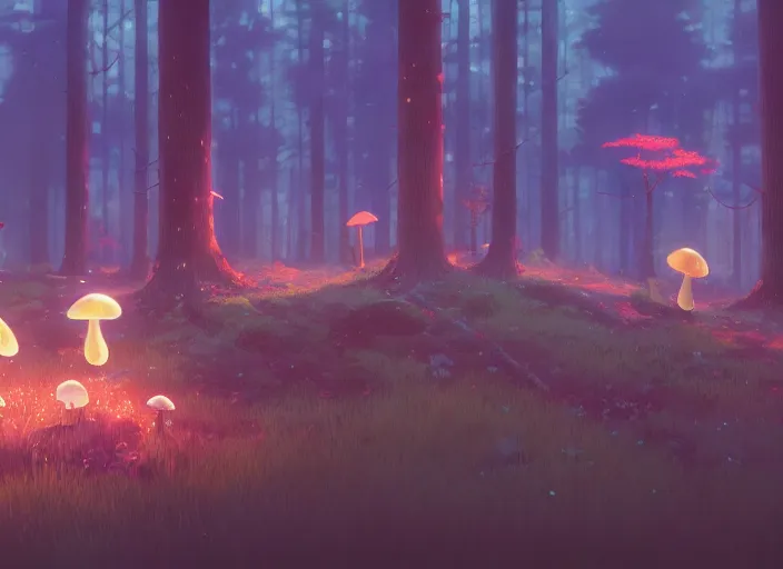 Image similar to mushroom forest, detailed, cory loftis, james gilleard, atey ghailan, makoto shinkai, goro fujita, studio ghibli, rim light, exquisite lighting, clear focus, very coherent, plain background, soft painting