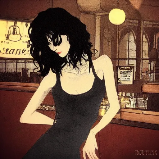 Image similar to death from the'the sandman'waiting for a friend at a cafe, realistic, soft lighting, cute, kindness