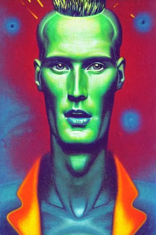 Image similar to 8 0 s art deco close up portait of max headroom, rain like a dream oil painting curvalinear clothing cinematic dramatic cyberpunk textural fluid lines otherworldly vaporwave interesting details fantasy lut epic composition by basquiat zdzisław beksinski james jean artgerm rutkowski moebius francis bacon gustav klimt