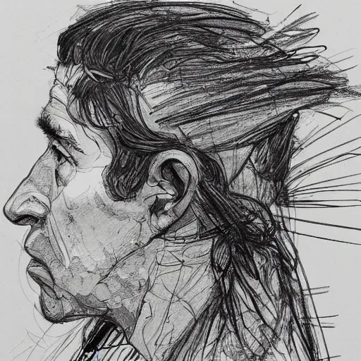 Prompt: a realistic yet scraggly portrait sketch of the side profile of a humming bird, trending on artstation, intricate details, in the style of frank auerbach, in the style of sergio aragones, in the style of martin ansin, in the style of david aja, in the style of mattias adolfsson