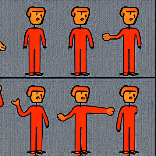 Prompt: an animation of the same man waving his arm from left to right shot frame by frame, separated into equally sized frames, from'animation types'