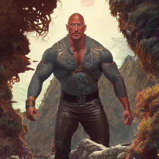 Image similar to Dwayne Johnson and Ryan Gosling Save the World, fantasy, intricate, elegant, highly detailed, digital painting, artstation, concept art, smooth, sharp focus, illustration, art by artgerm and greg rutkowski and alphonse mucha