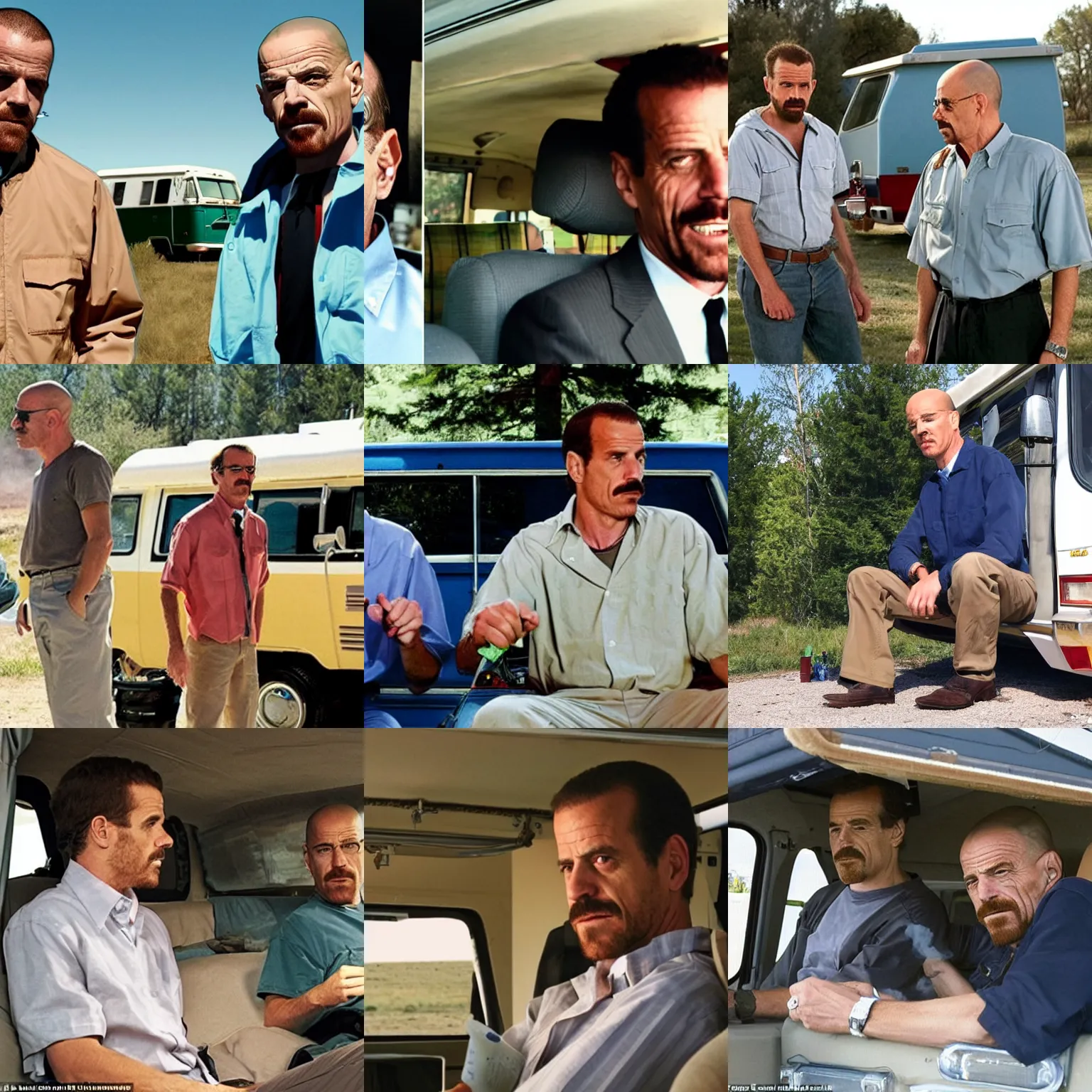 Prompt: Hunter Biden in breaking bad with Walter white in the camper van smoking a blue crack pipe