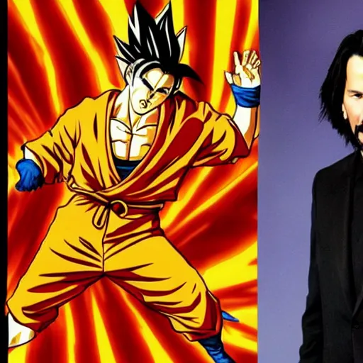 Image similar to keanu reeves as songoku