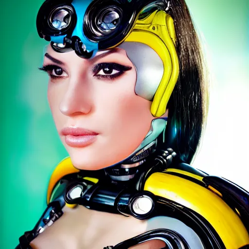 Prompt: portrait photo of a beautiful female cyborg banana!