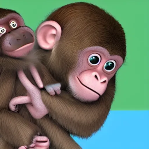 Prompt: a monkey hugging its sister, monkey, birthday, highly detailed, hyper realistic