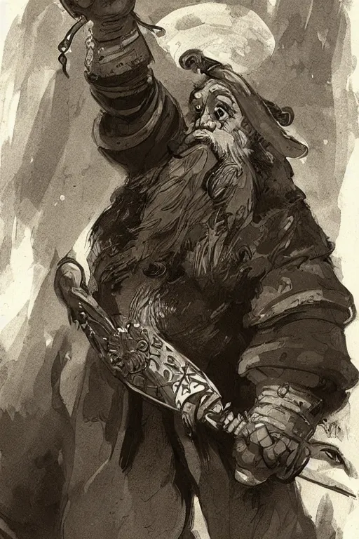 Prompt: Concept art of a dwarf by Even Amundsen, ink