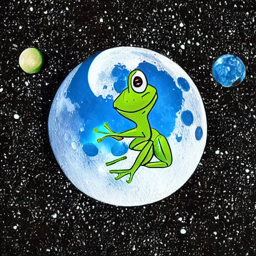 Image similar to a flounder and a frog in love on the moon realistic photo