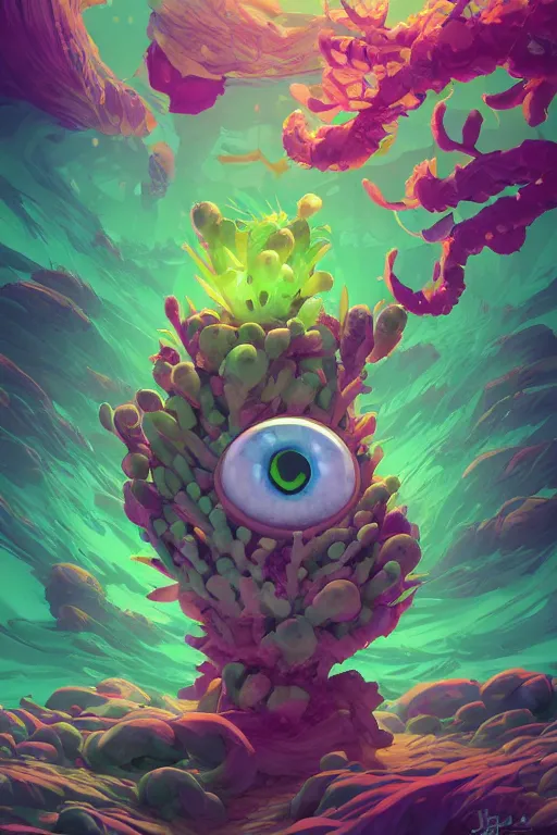 Image similar to roots cactus sushi cristal smurf ghost creature animal sushi cristal very big eye roots cactus elemental flush of force nature micro world fluo fishscale, behance hd by jesper ejsing, by rhads, makoto shinkai and lois van baarle, ilya kuvshinov, rossdraws radiating a glowing aura global illumination ray tracing hdr