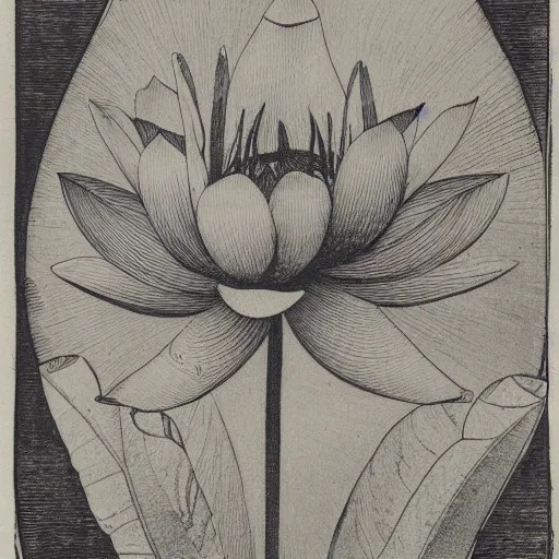 Image similar to illustration of lotus flower, etching by louis le breton, 1 8 6 9, 1 2 0 0 dpi scan