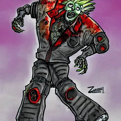 Prompt: zombie mech guy fieri, art by michael miller