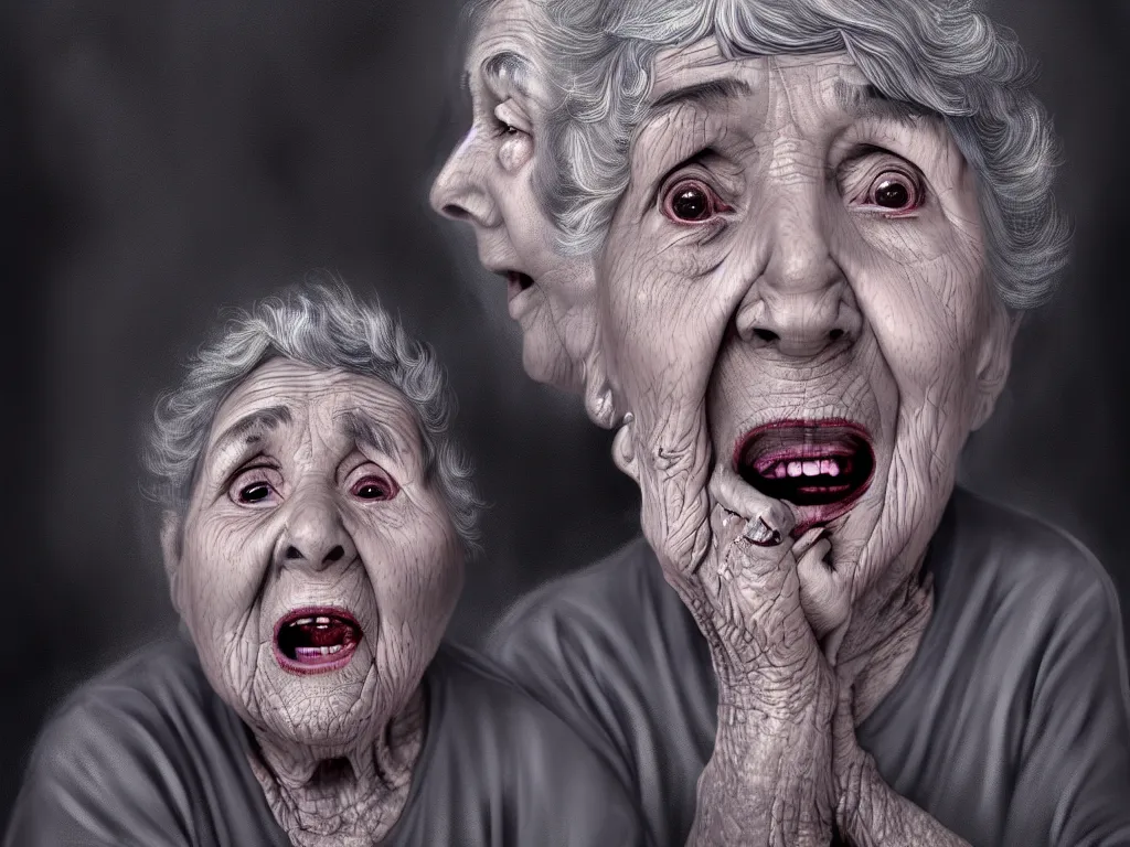 Image similar to an old lady describing loneliness and anxiety as ghosts come out of her mouth, digital painting, highly detailed, 4 k, art by miguel alandia pantoja